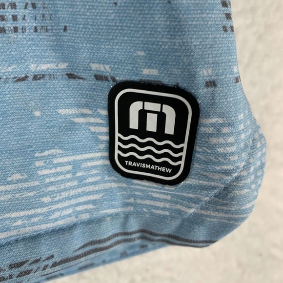 Travis Mathew Board Shorts Men's 38 Blue Stretch Tropical Striped Mid Rise 8616 - Picture 3 of 8
